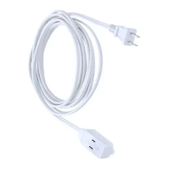 Extensión Telsa blanca de 20 pies extendida, con clavija y receptáculo.