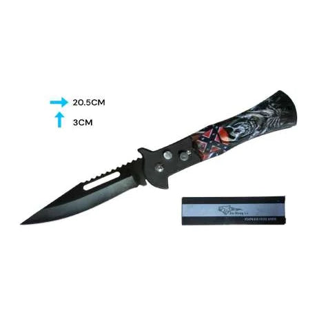 Navaja automática negra modelo 831, vista abierta y cerrada