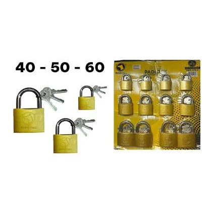 Candados de latón Castor de 40, 50 y 60 mm con llaves y presentación múltiple.