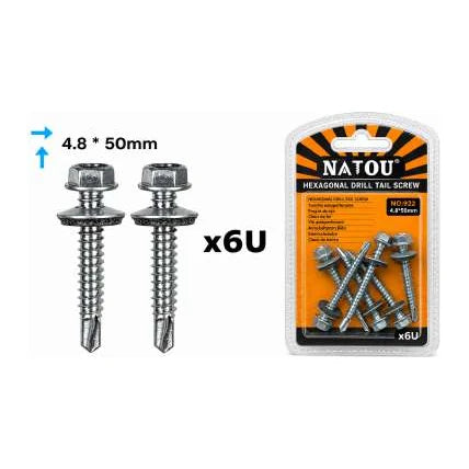 Paquete con seis tornillos autoperforantes hexagonales de 4,8 × 50 mm, referencia de empaque 922.