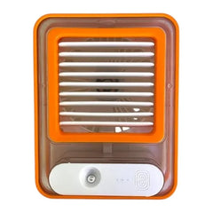 Ventilador de agua recargable compacto color naranja visto de frente