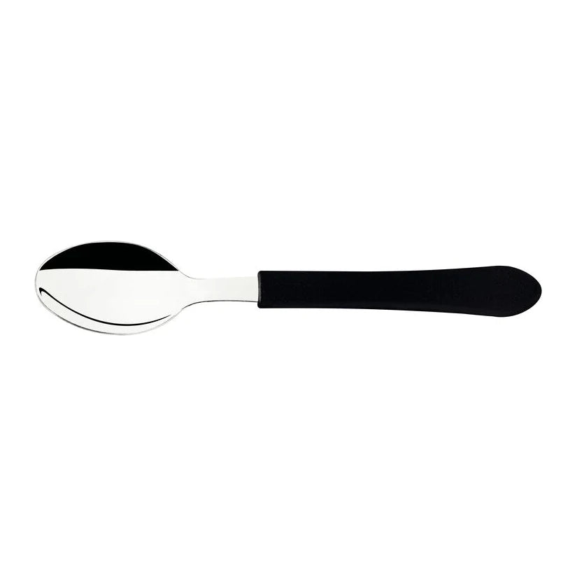 Cuchara mini de té Tramontina 23187/400 en acero inoxidable, con mango negro.