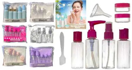 Set de viaje CH22575 abierto con frascos, atomizadores y accesorios de higiene