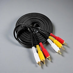 Cable RCA 3×3 H6300 de 1,5 m enrollado, con conectores rojo, blanco y amarillo en ambos extremos.