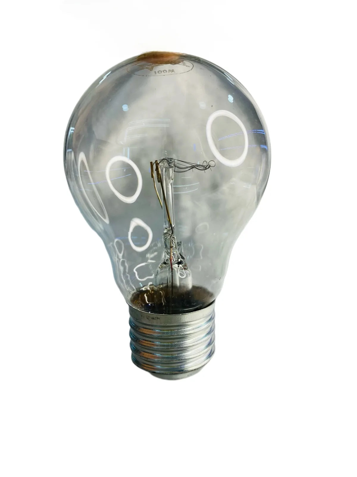 Bombillo incandescente MP100F de 100 W transparente, vista completa apagado.