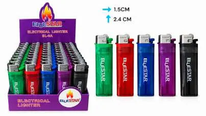 Exhibidor Fluestar con encendedores de rastrillo en varios colores — SKU PL-01A