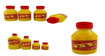 Adhesivo Sacol XT 2 de 120 ml, envase amarillo con tapa roja; la composición muestra también otros tamaños como referencia.
