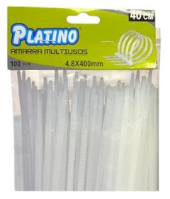 Empaque Platino de 100 amarras plásticas blancas HL23125, medida 4.8 x 400 mm.
