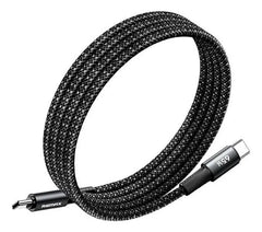 Cable Remax CB07 negro trenzado de 1,2 m con conectores USB-C en ambos extremos.