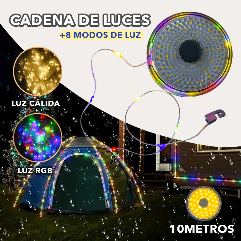 Gráfico de la luz de campamento FOX SKL0600 con carrete de guirnalda LED RGB