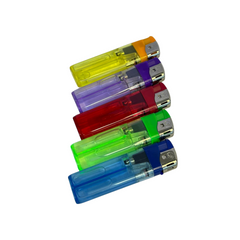 Detalle de cinco encendedores Eagle PL03A de colores, con sus cabezales y ruedas de encendido visibles.