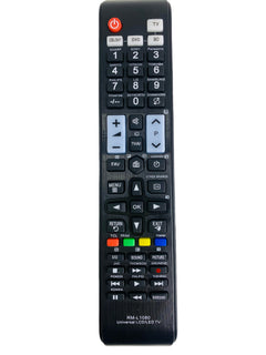Vista frontal del control remoto universal RM-L1080 sobre fondo blanco.
