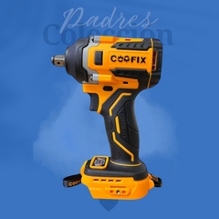 Imagen promocional del taladro de impacto Coofix aislado sobre fondo azul