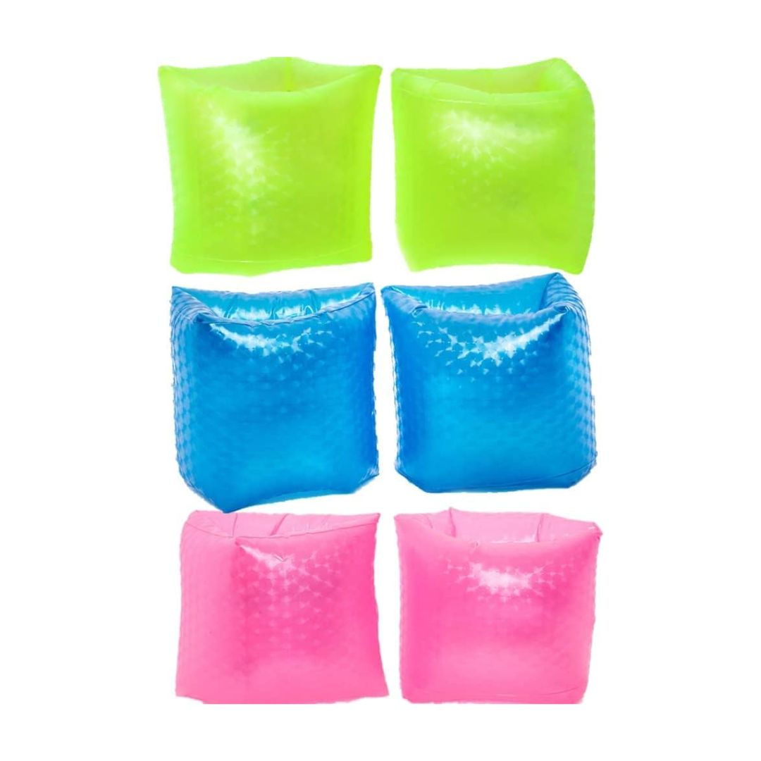 Mangas flotadoras inflables para brazos en colores verde lima, azul y rosa