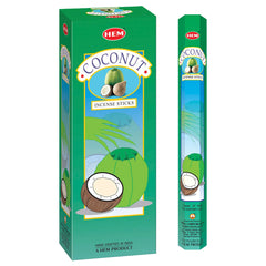 Caja HEM Coconut Hexa, con vista frontal y lateral del empaque oficial.