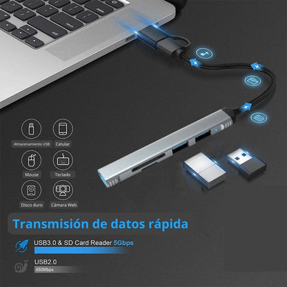 CABLE TIPO C + USB 5 EN 1 HUB MULTIPUERTOS