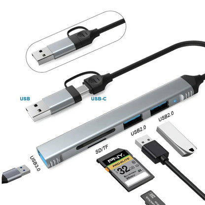 CABLE TIPO C + USB 5 EN 1 HUB MULTIPUERTOS