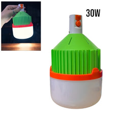 Bombillo LED recargable verde de 30 W encendido, con difusor blanco