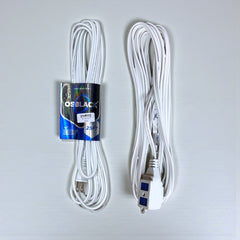 Extensión eléctrica blanca OSBLACK de 25 pies extendida, con enchufe y dos tomacorrientes.