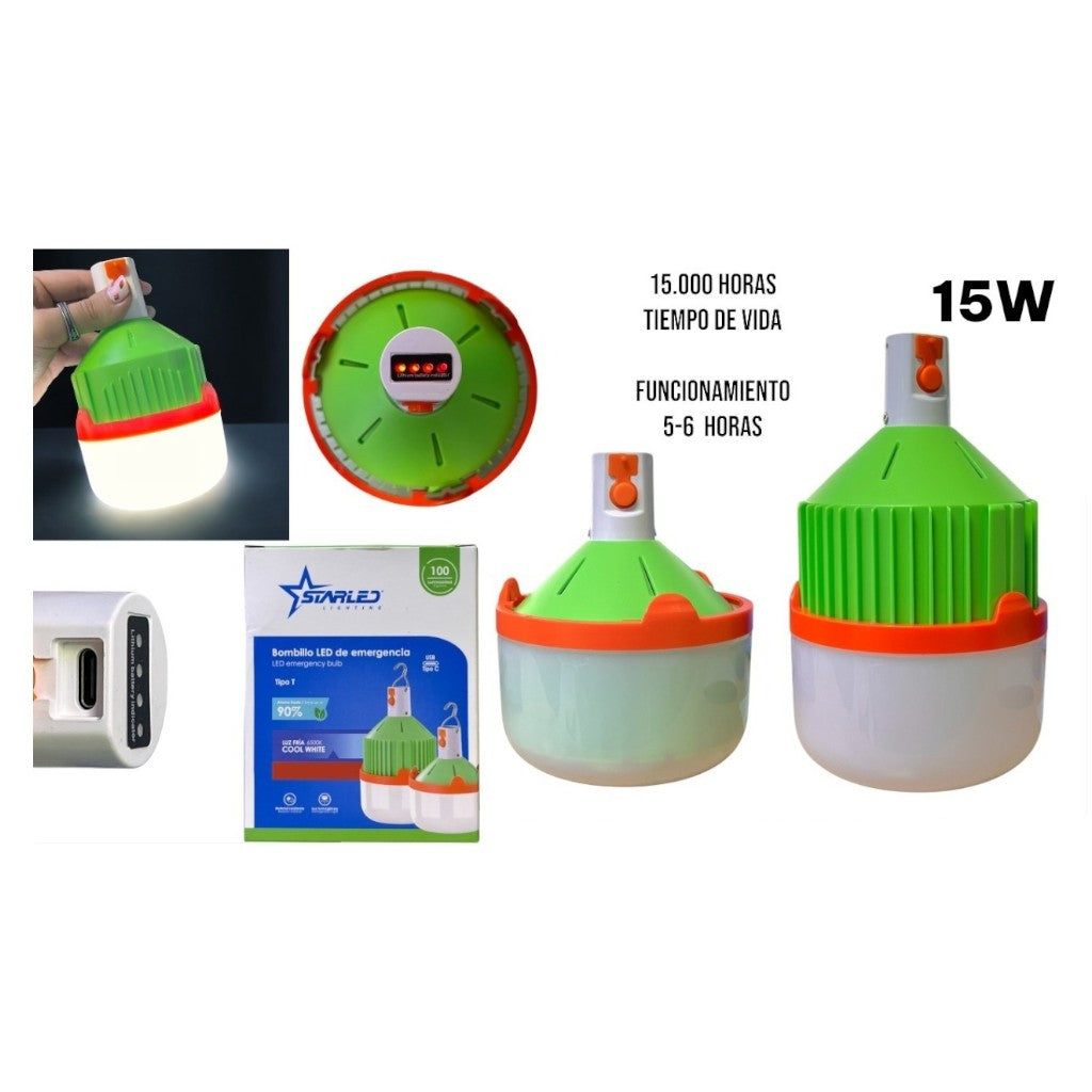 BOMBILLO LED LUZ FRIA RECARG VERDE 15W