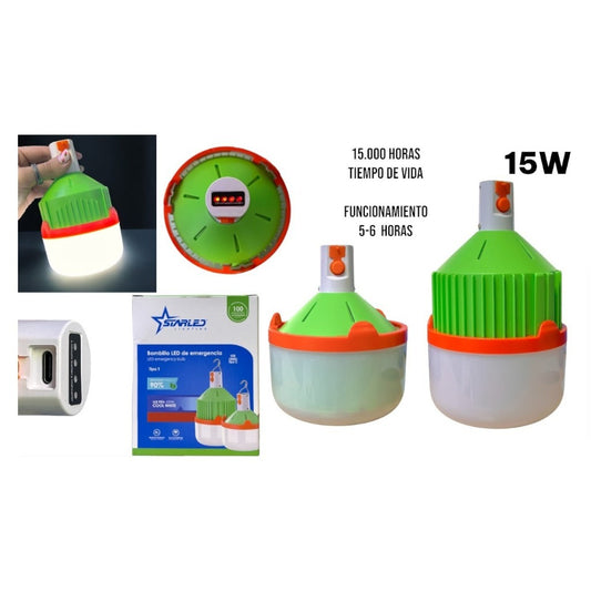 BOMBILLO LED LUZ FRIA RECARG VERDE 15W