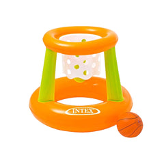Aro flotante Intex para baloncesto acuático con soporte verde y cesta de red.