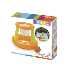 Caja Intex del flotador cesta de baloncesto, con medidas indicadas de 67 por 55 cm.