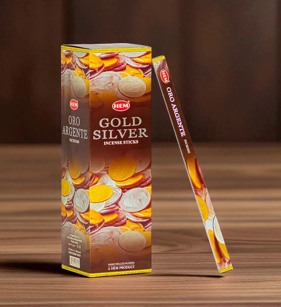 Caja HEM Gold Silver, Oro Argente, con empaque individual visto de frente y lateral.