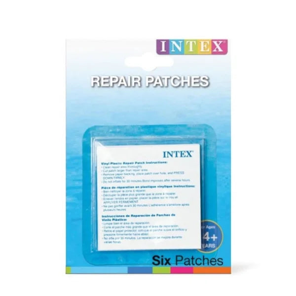 Empaque Intex Repair Patches modelo 59631 con seis parches autoadhesivos.