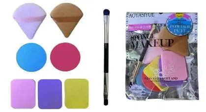 Set de esponjas multicolor para maquillaje con brocha, igual al paquete incluido en el Kit Mini Mamás.