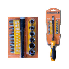 Contenido del kit de herramientas con destornillador y accesorios