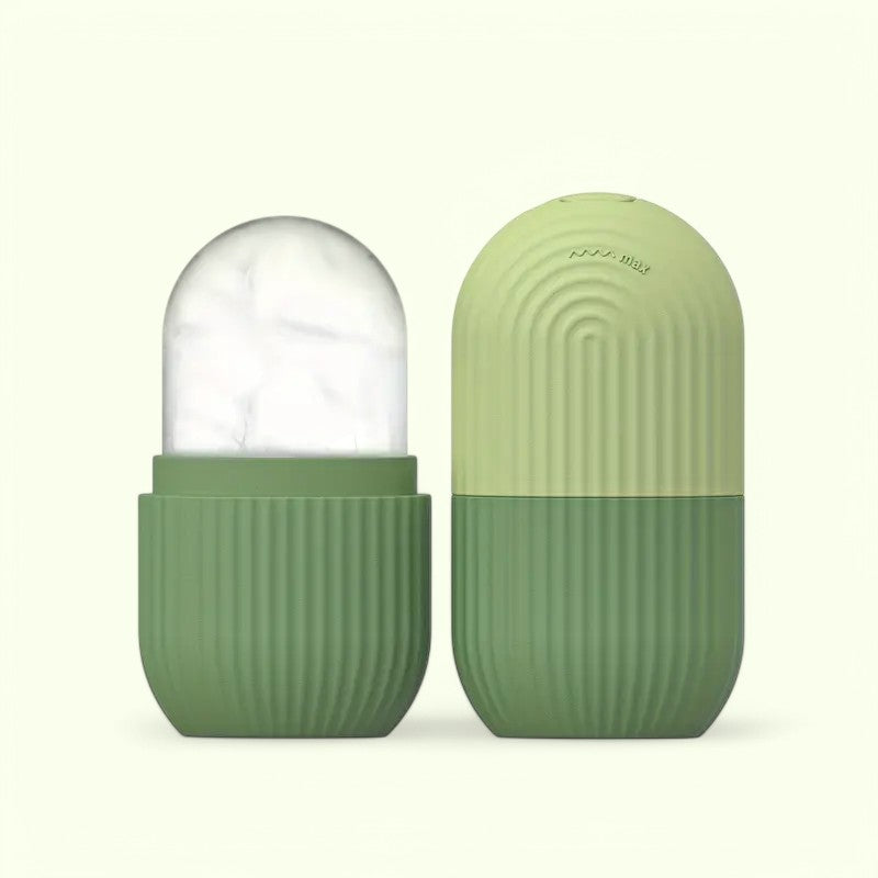 Masajeadores faciales DP-8871 en colores verde y salmón, con cabezal transparente.