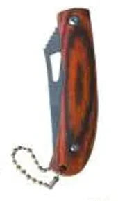 Navaja plegable AZ9937 cerrada, mango de tono rojizo y cadena