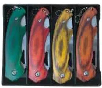 Exhibidor con cuatro navajas plegables AZ9941 de mangos en colores surtidos