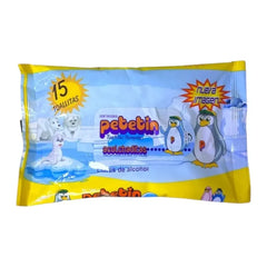 Paquete Petetin de 15 pañitos húmedos acolchaditos para bebé, vista frontal.