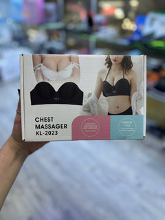 Tarjeta ilustrativa del sujetador masajeador con imágenes del producto