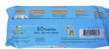 Parte posterior del paquete de 60 toallitas húmedas Pompositos