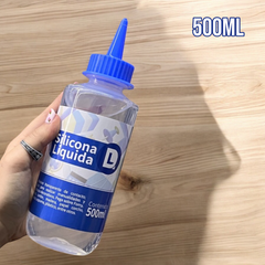 Botella de silicona líquida transparente de 500 ml con boquilla azul